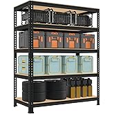 BuxWellBang 5 Tier Storage Shelves - 28" W x 12" D x 60" H Heavy Duty Adjustable Shelving Unit, Metal Organizer Utility Rack for Basement, Pantry, Kitchen, Black