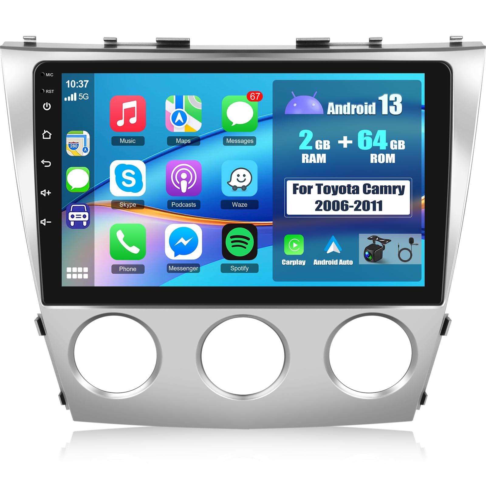 Photo 1 of [2+64G] NHOPEEW for Toyota Camry Radio 2006-2011 with Wireless CarPlay & Android Auto - 10.1 Inch Touchscreen Android Car Stereo - DSP/GPS/WiFi/SWC/Bluetooth + AHD Backup Camera