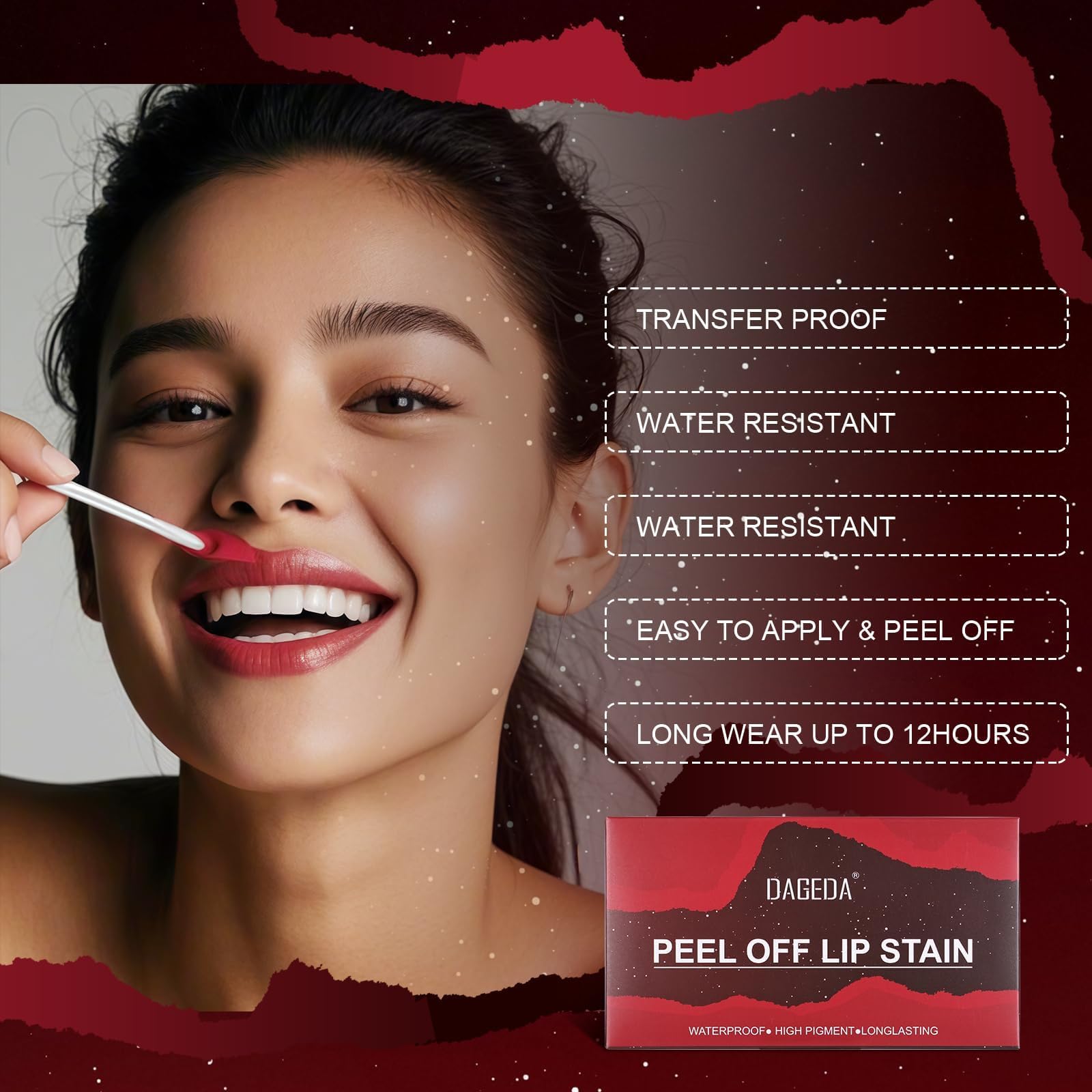 DAGEDA 5 Colors Peel Off Lip Stain Set,Tattoo Lip Stain Tint with Moisturizing Lip Oil, Highly Pigmented,Waterproof Long-lasting Peel Off Lip Liner Stain,Matte Finish Lip Makeup