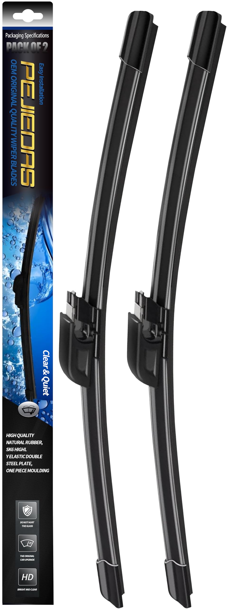 Photo 1 of 2 x OEM Quality Wiper Blades for 2003-2009 Mercedes-Benz C CLK Class CLK320 CLK500 CLK55 C230 C240 C280 C350, OE Genuine Style (22" + 22" Front Wiper Blades)