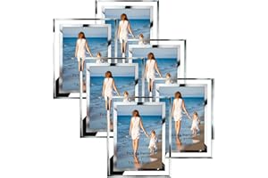 Hoikwo Bulk 5x7 Picture Frames, 6 Packs Silver Photo Frames 5 by 7, Glass Wedding Frames 5x7, Clear Mirror Wedding Photo Frames, Only for Tabletop Display Vertically or Horizontally