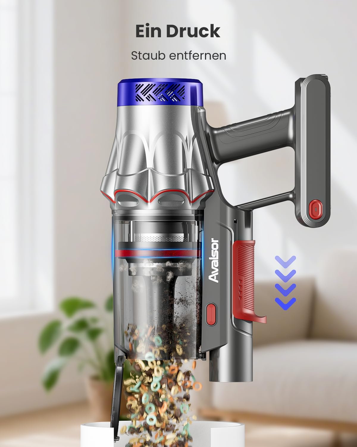 Akku Staubsauger 50000Pa/600W/65Min，Staubsauger Kabellos 1,8L mit OLED-Display, Mit Staubentfernungsfunktion, Selbststehender, Verwicklungsfreier Bürstenkopf,für Tierhaare/Teppiche/Hartböden/Auto 4