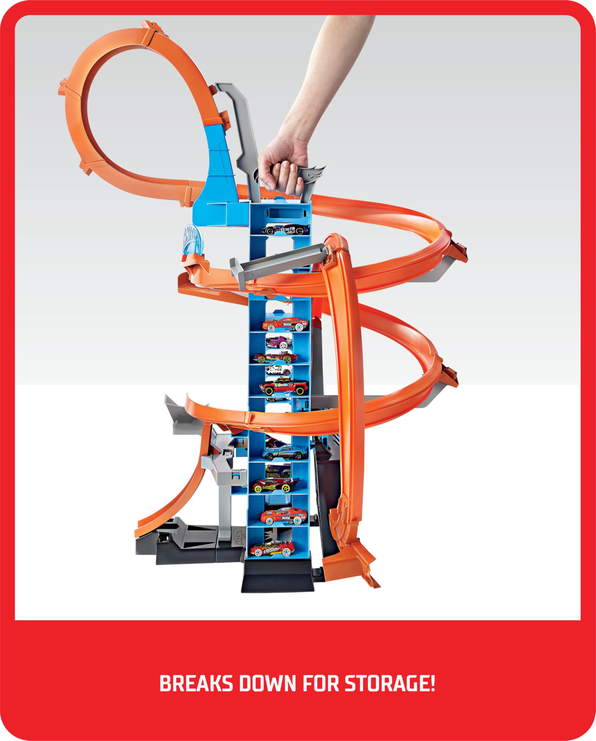 Hot Wheels Sky Crash Tower Track Set, 2.5+ ft / 83 cm High with Motorized Booster, Orange Track & 1 Hot Wheels Vehicle, Race Multiple Cars, Gift for Kids 5 to 10 Years Old & Up