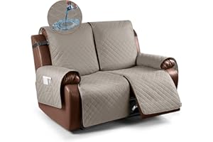 KinCam Waterproof Loveseat Recliner Cover, Non-Slip Reclining Couch Covers for 2 Seat, Recliner Sofa Cover Furniture Protector with Elastic Straps for Kids, Pets, Khaki