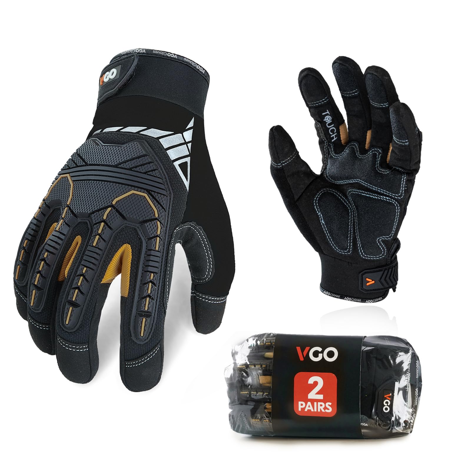 Vgo... 2Pairs Waterproof Thermal Gloves Touchscreen, Winter Work Gloves Men Cold Weather for Heavy Duty Moto Warehouse Driver Anti impact&vibration Safety Gloves