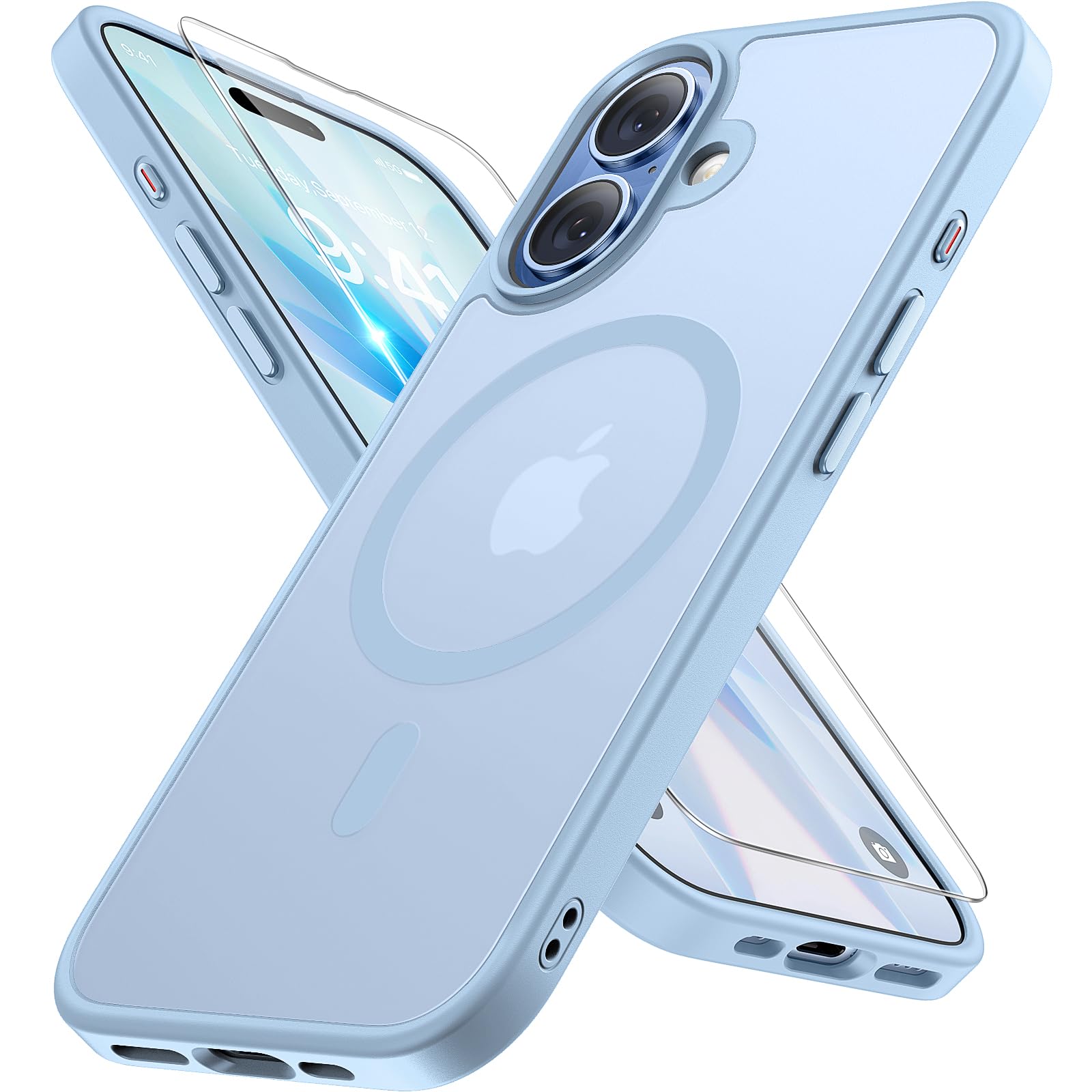 Photo 1 of Miracase Magnetic for Phone 17 Case (Compatible with MagSafe) with Screen Protector Military-Grade Protection, Anti-Fingerprint Translucent Matte Phone Cover for Phone 17 6.3 inch, Light Blue