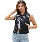 DIASHINY Women Faux Leather Vest Rivet Biker Vest Pu Leather Motorcycle Waistcoat