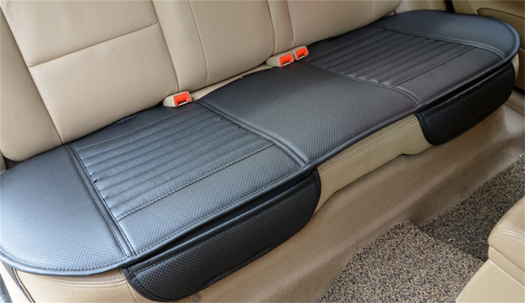 CHIAE Auto Interior Accessories Four SeasonsGeneral Wear-Resistant Leather Bamboo Charcoal Auto Rear Seat Cushion 19.5×53 inches(Back row black)