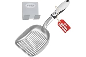XL Cat Litter Sifter with Deep Shovel by Iprimio – Patented Silver Poop Scooper with Solid Handle – Made up of Non Stick Plat