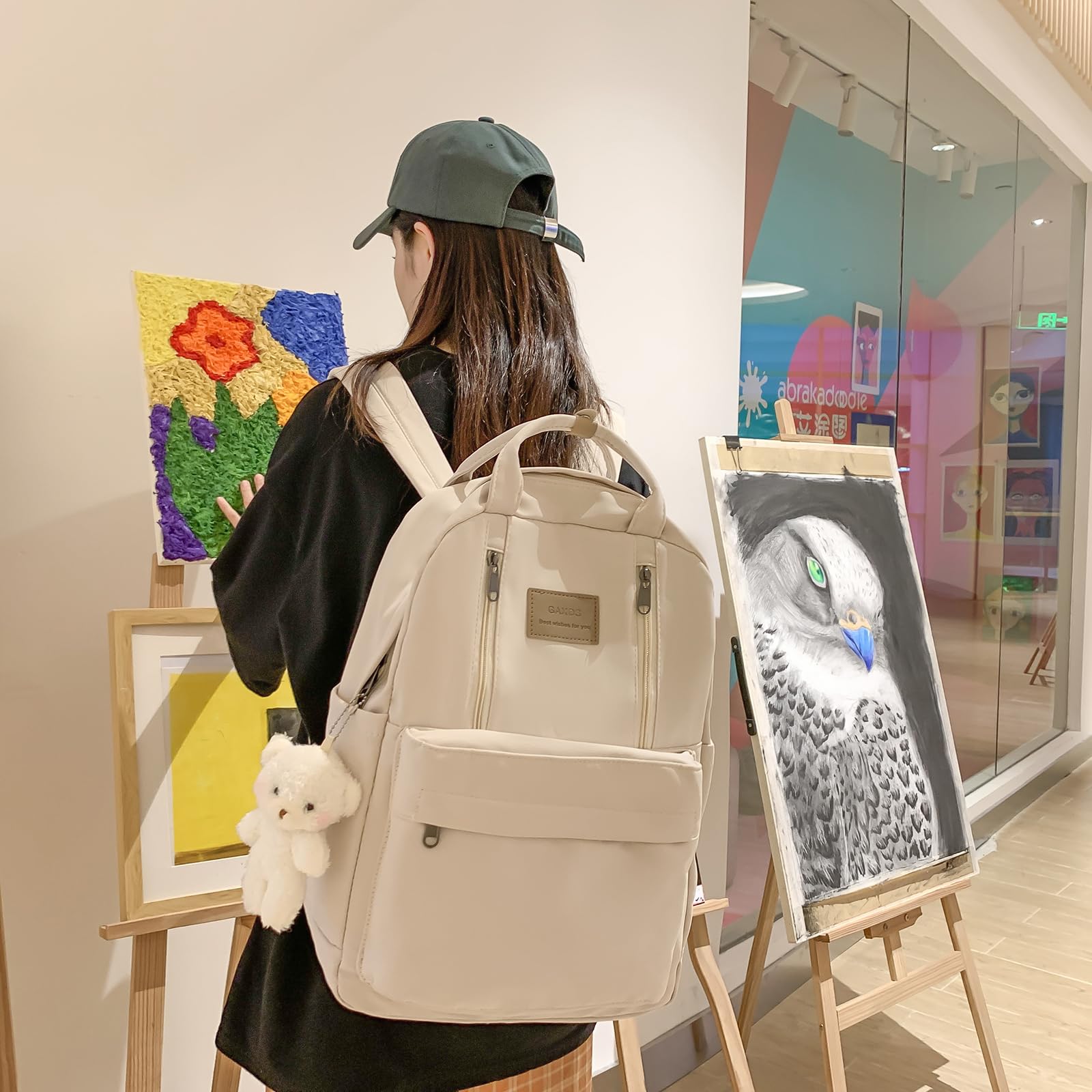 GAXOS Cute Backpack for School Aesthetic Backpack Purse for Women Girls White Book Bag Korea Style Bookbag