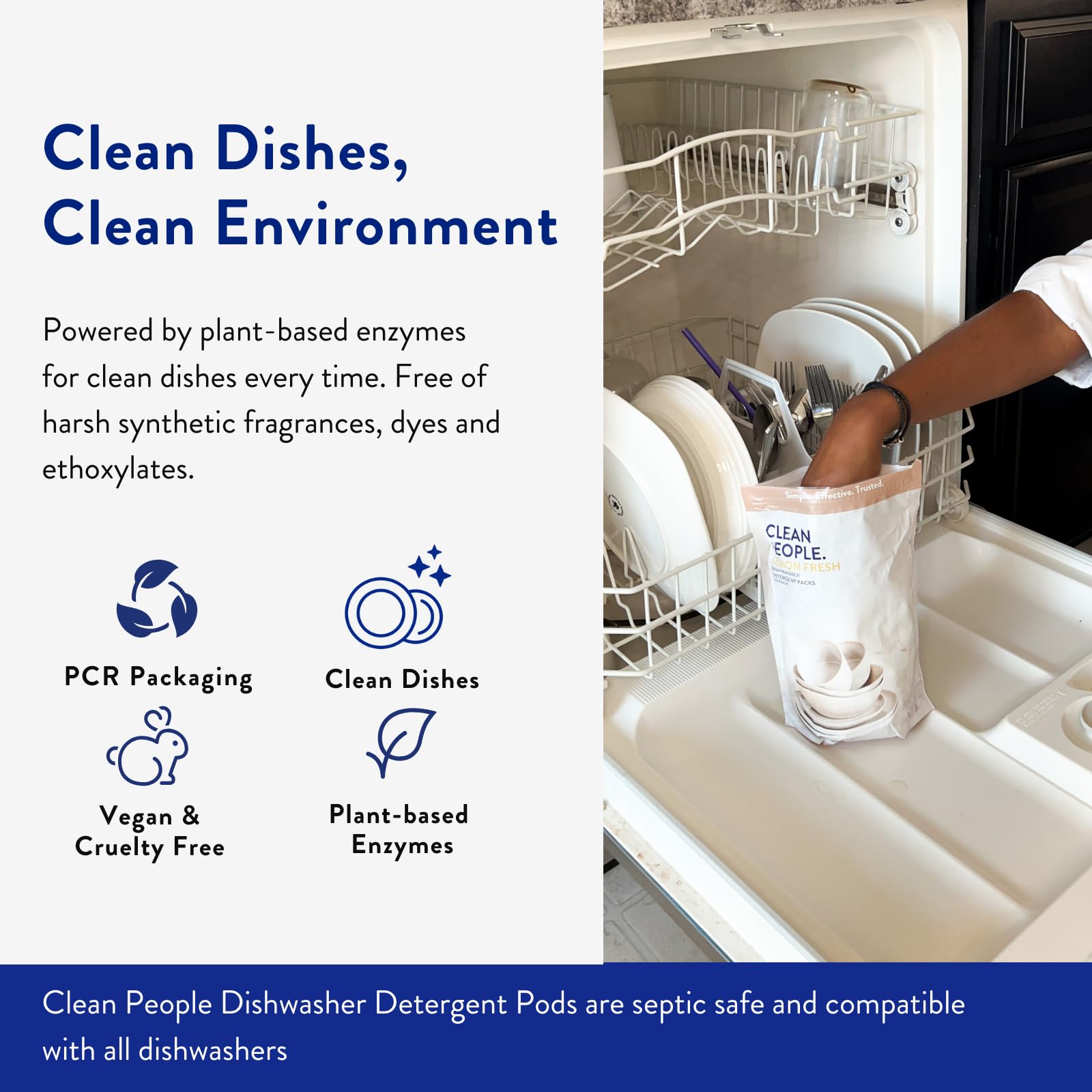 The Clean People Dishwasher Pods - Cuts Grease & Rinses Sparkling Clean - Residue-Free - Phosphate Free Dishwashing Pods (60 Count, Fragrance Free)