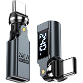 USB C Adapter [2-Pack], PD 240W USB C 90 Degree Adapter with LED Digital Display, 360 &amp; 180 Degree C to C Adapters for iPhone 17/16/15, MacBook Pro/iPad Series, Samsung Galaxy, Tablet, Laptop
