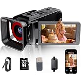 RAZPLYN 4K Video Camera Camcorder, 64MP Video Camera with 3&rdquo; Flip Screen, 18X Zoom, WiFi, Webcam, 32GB SD Card, 2500mAh Battery (Black)