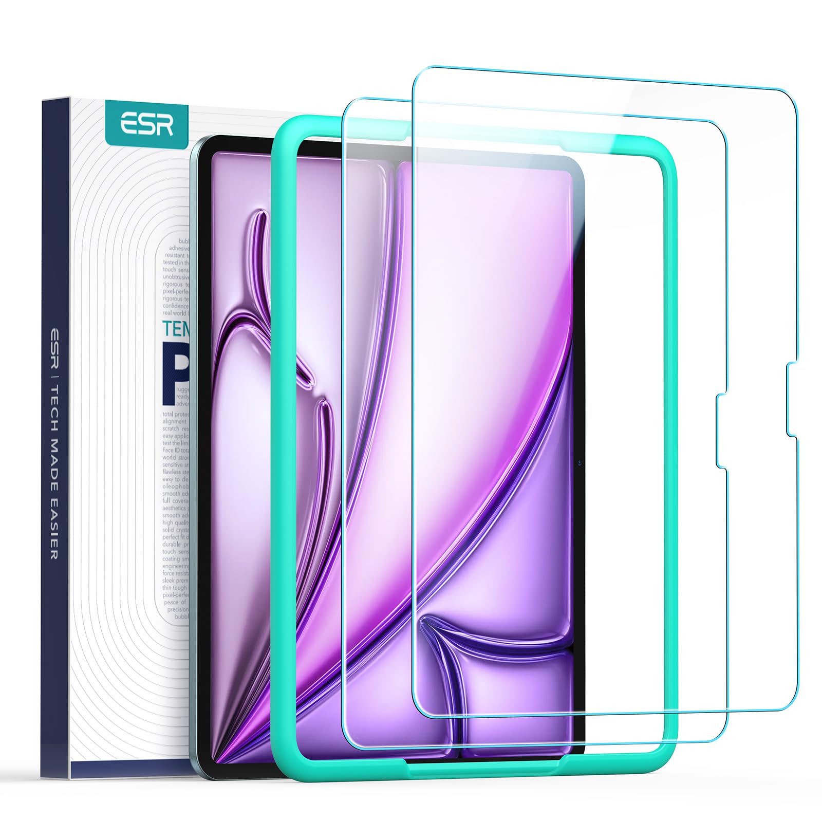 Photo 1 of ESR 2 Pack Screen Protector for iPad Air 13 Inch M3/M2 (7th/6th Generation, 2025/2024), Ultra-Hard Tempered Glass Film Guard with Alignment Frame, Anti-Scratch, Bubble Free, Apple Pencil Compatible