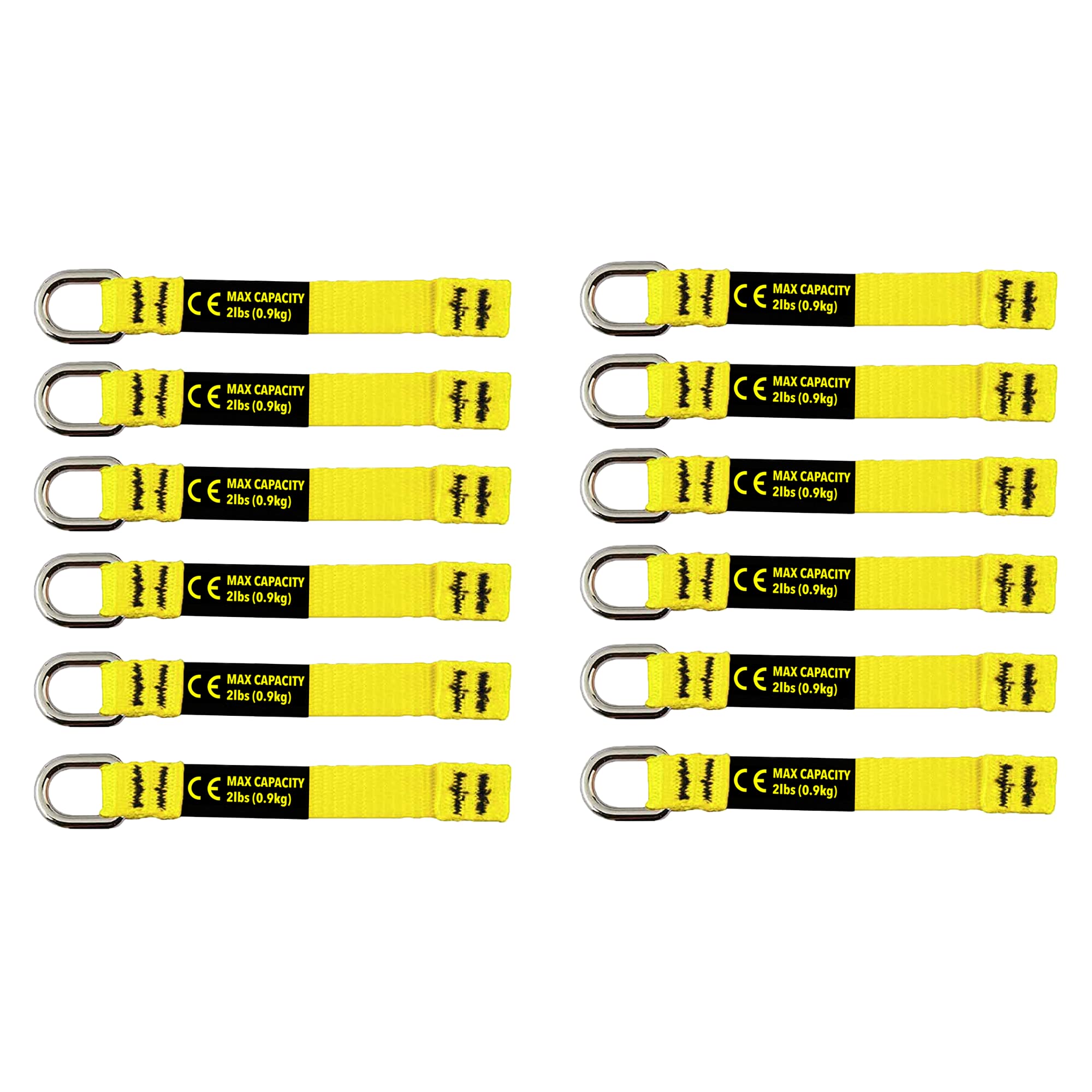 BearTOOLS Yellow Flat D-Ring Tool Tail Tethers, 2-in-1 Application, Max Load 0.9KG, 12CM x 12MM (12)