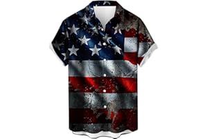 TXXEOSS Mens 4th of July Patriotic Shirts Short Sleeve Button Down Red White Blue Stars Stripes American USA Flag Hawaii Tops