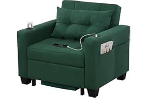 DURASPACE Futon Chair Bed Convertible Chair 3-in-1 Pull Out Sleeper Chair Beds with USB Ports, Armchair Bed Sleeper for Living Room (Green Linen)