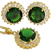 RIZILIA BLOSSOM Jewelry Set Pendant with 18" Chain & Stud Earrings Round Cut CZ [5 Colours available] in Yellow Gold Plated, Simple Modern Elegant