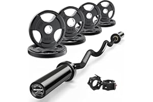 RitFit 2 Inch EZ Curl Bar with Weights, 350LBS Weight Capacity Olympic Curl Barbell for Bicep, Tricep and Weight Lifting Exercises