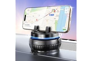Car Suction Dashboard Phone Holder:【360° Rotating & 30° Adjustable】 Vacuum Suction Cup Cell Phone Mount with Anti-Slip Spring