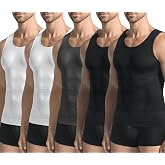 JESIDO 3 Pack Compression Shirt Men Body Shaper Vest Workout Tank Top | Tummy Control Slimming Undershirts,Gym Shapewear for Mens,Hides Man Boobs