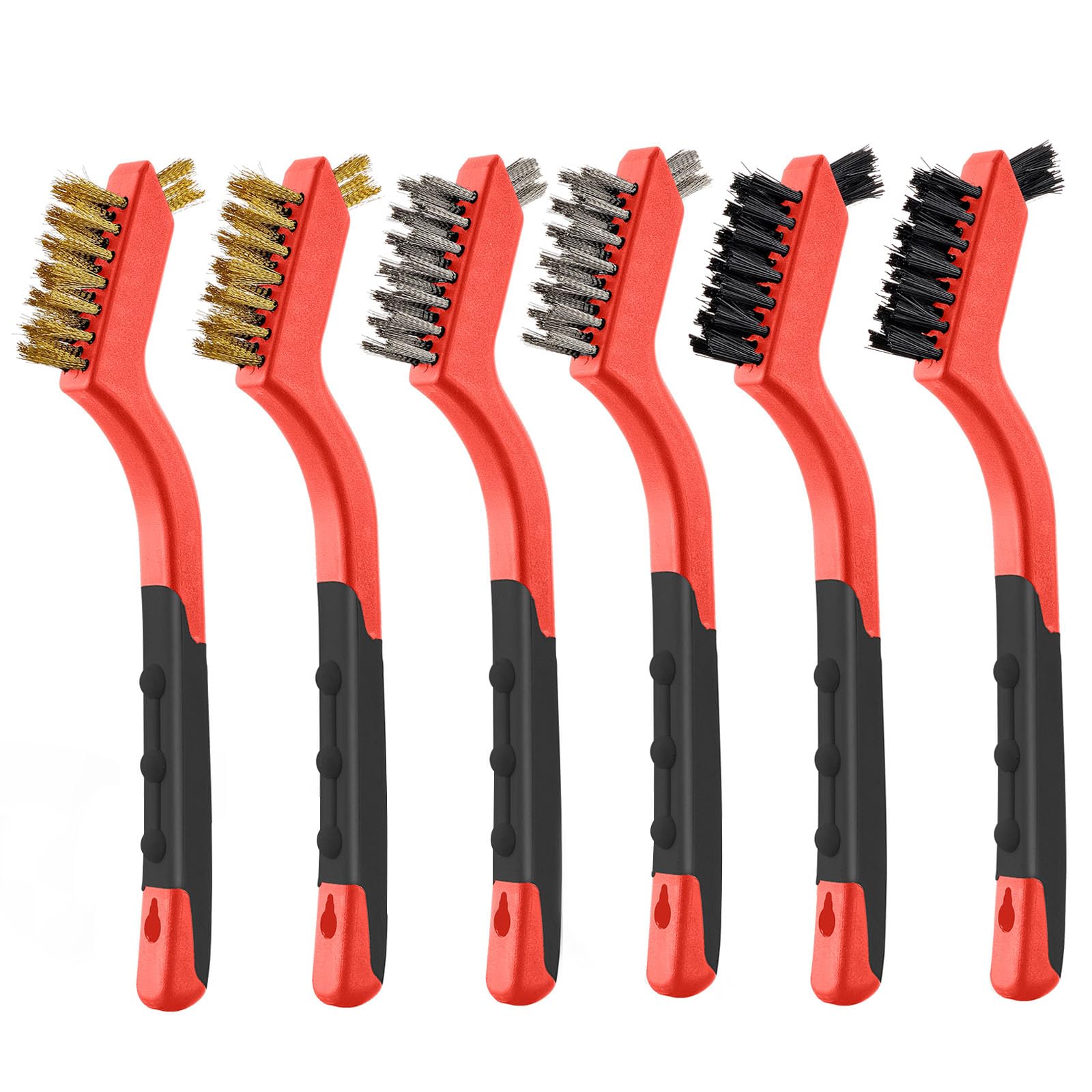 Photo 1 of MAXMAN Wire Brush Set 6Pcs, Small Wire Brushes for Cleaning, Rust Remover, Scrub Brush, Detailing Brush, Metal Brush, Stainless Steel/ Brass/ Nylon Bristles Bristle Brush, Scratch Brush, (Red)
