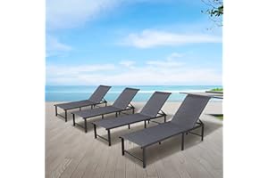 RICNOD Outdoor Pool Lounge Chairs, Patio Aluminum Chaise Lounge, Five-Position Recliner Loungers for Poolside Yard Balcony Deck Beach (Grey, 4 pcs), (RILC01)