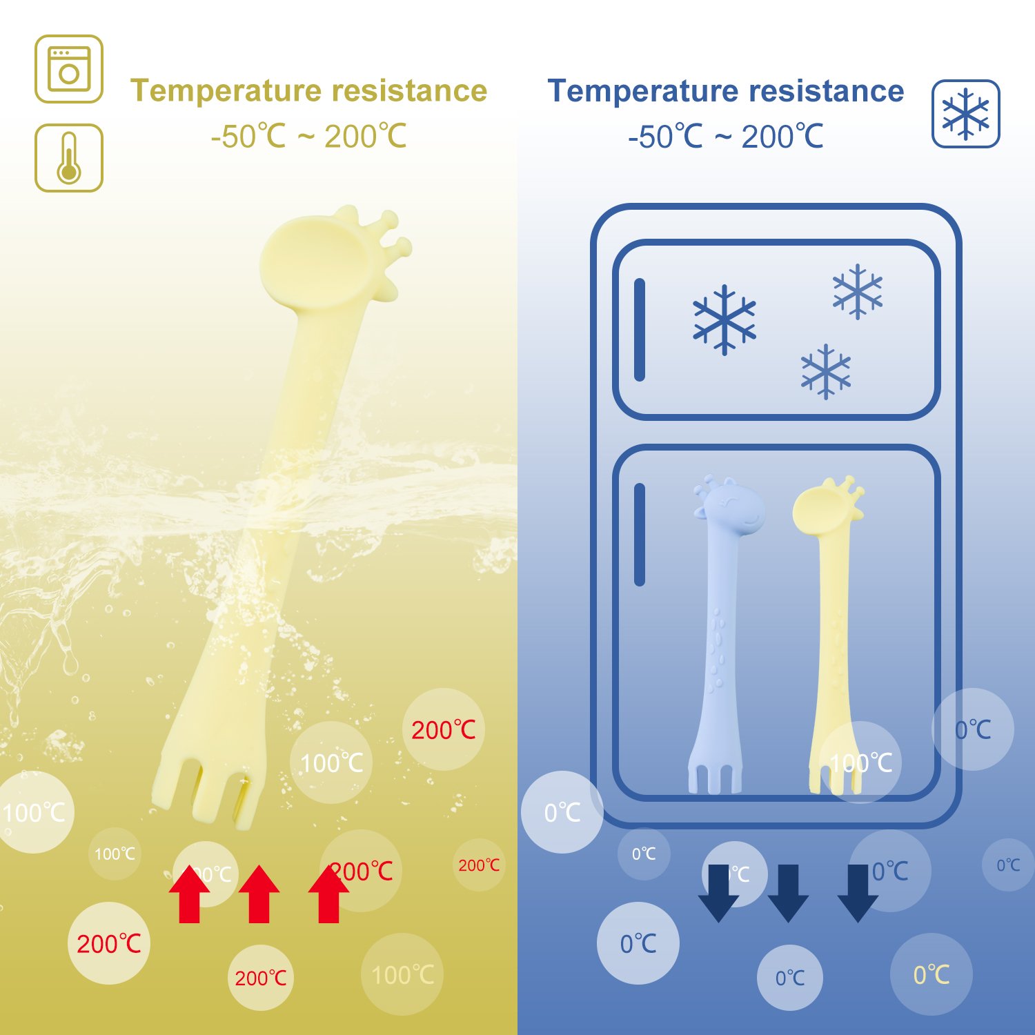 Kitdine Baby Spoons Silicone Giraffe Spoon BPA Free for Baby Feeding and Infant Weaning Teething Toys Training Forks Spoons Set of Two (Blue&Yellow)