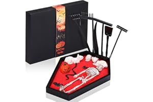WinnerWhy Coffin Zen Garden Kit 7" x 9" Mini Zen Garden for Desk Halloween Gifts Goth Desks Decor Coffin Tray Red Sand Figures Tools Spooky Goth Gifts for Man Women(Skull)