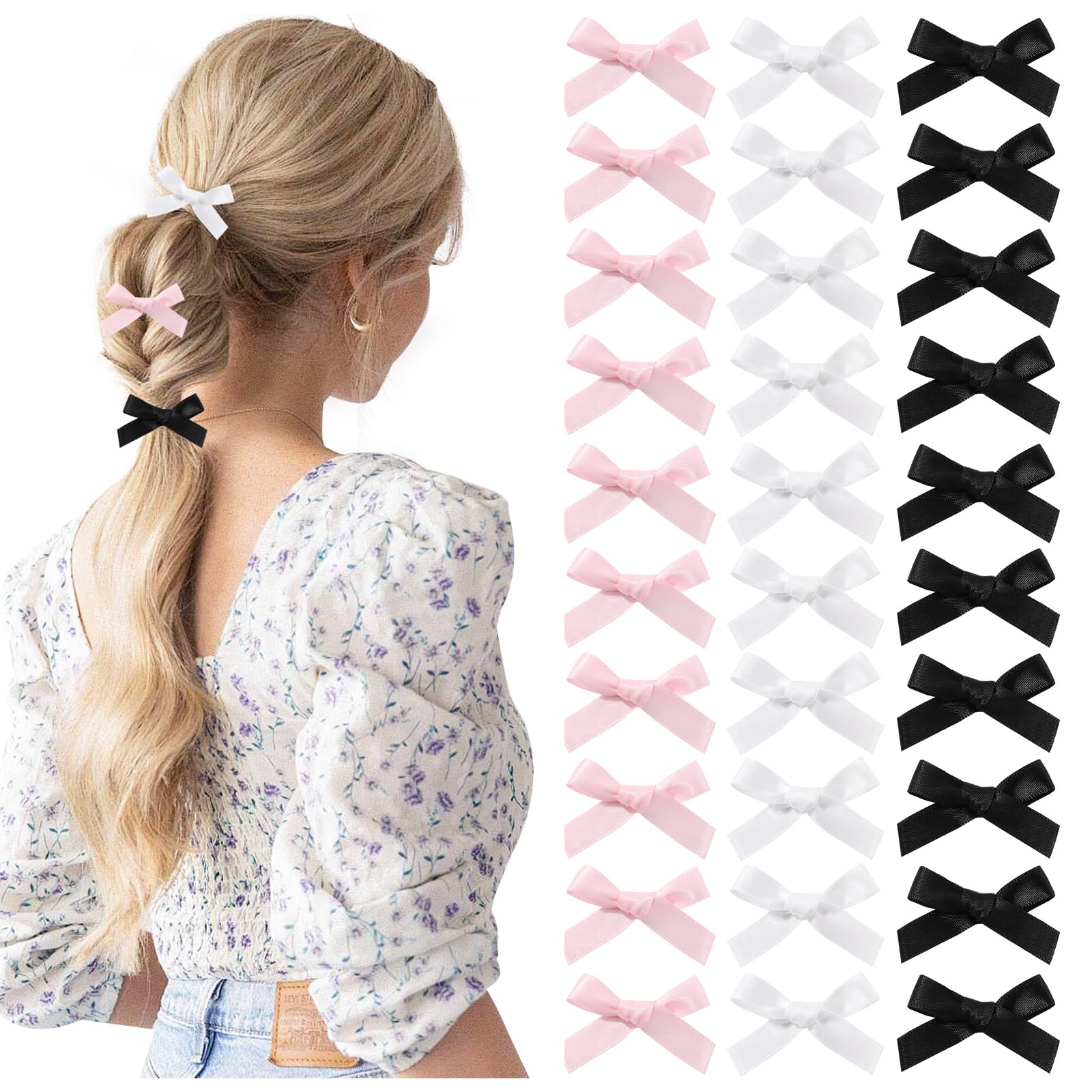 Photo 1 of ******* PACK OF 2***** 30PCS Hair Bow Clips Satin Mini Bowknot Hair Accessories Cute Hair Bow Barrettes Ribbon Hairpins for Women Girls (Black Pink White)