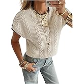 SweatyRocks Women's Crew Neck Sweater Vest Cable Knit Casual Cap Sleeve Loose Pullover Tops
