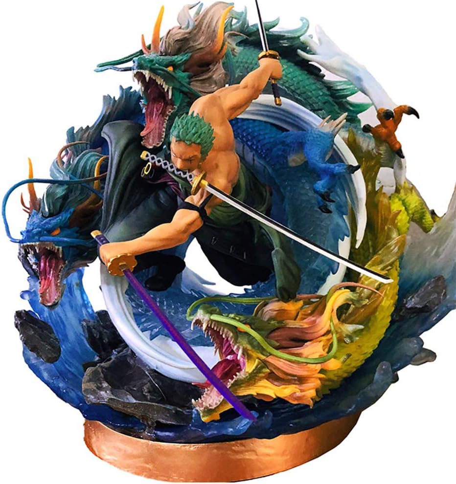 QINGLI One Piece Roronoa Zoro Kimono Oversized Three Dragons Tornado Action Figure 42 * 41 * 40CM-Samurai-Animated Character Model Statue Roronoa Zoro