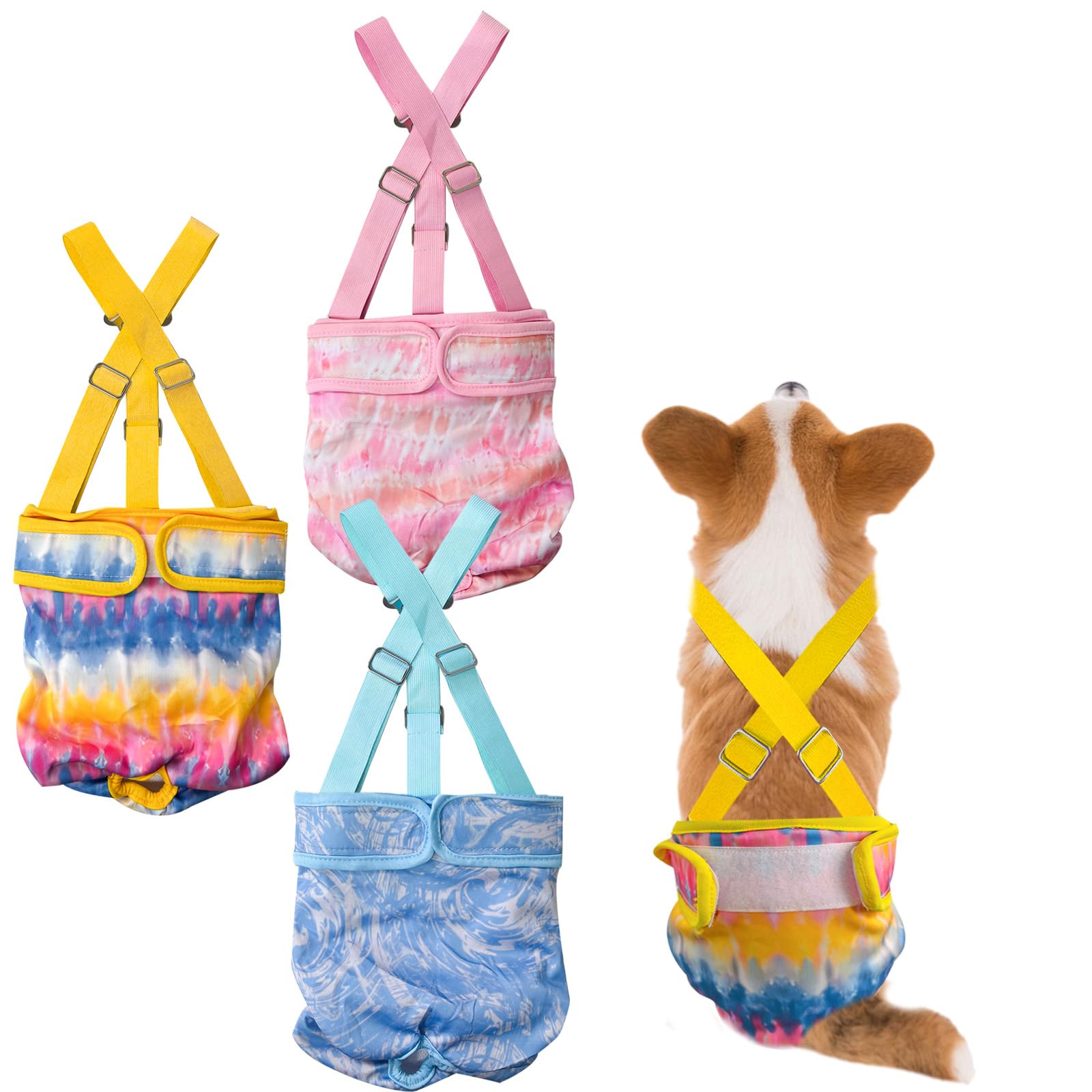Photo 1 of 3 Pack Washable Female Dog Diaper with Suspender,Reusable Fixed Doggie Diapers Super Absorbent Leakproof for Small Medium Large Dog in Heat Cycle-M