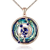 Distance Zodiac Constellation Birthstone Necklace for Women, S925 Sterling Silver Premium Austria Crystal Horoscope Pendant, Rose Gold Plated Necklace Christmas Birthday Jewelry Zodiac Gifts for Her