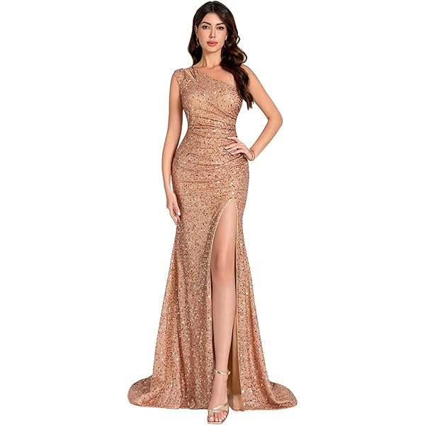 Amazon.com: Sequin Dress for Women One Shoulder Side Split Floor Length Gala  Dresses Formal Elegant Long Sparkly Dress Evening Cocktail Party Ball Gowns  Wedding Maxi Dress Gold : Clothing, Shoes & Jewelry