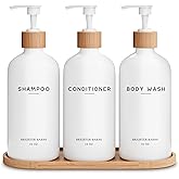 White Shampoo and Conditioner Dispenser Set by Brighter Barns - Shower Dispenser - Shampoo Conditioner Body Wash Dispenser with Pump - Shower Soap Dispenser for Bathroom Decor, Hotel, Airbnb (White)