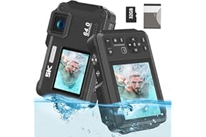 VETEK 5K Underwater Camera 16FT Waterproof Digital Camera Selfie Dual Screens 64MP Waterproof Camera with WiFi, 32GB Micro SD Card, 1200mAh Battery, 16X Digital Zoom Underwater Camera for Snorkeling, Black