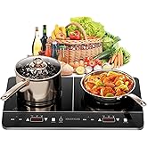 Double Induction Cooktop, 1800W Powerful Induction Burners with 2 Large 8" Heating Coils, 2 Burner Portable Cooktop with 9 Po