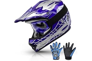 TCMT Blue Kids Motorcycle Motocross ATV Dirtbike BMX MX Offroad Full Face Youth Helmet Gloves Goggles Dot Approved