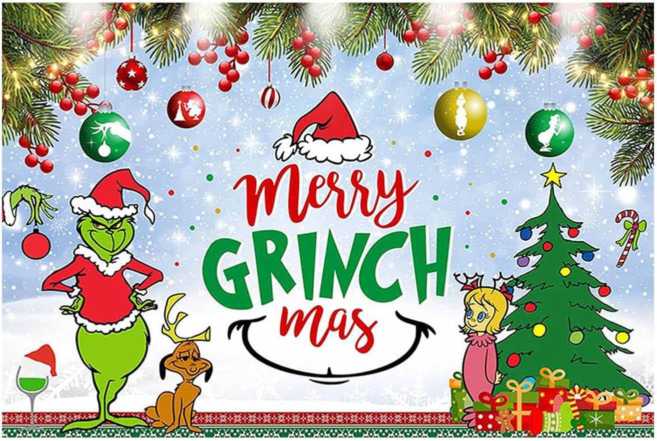 Garage Door Decorations - 7 x 16 ft Christmas Garage Door Banner, Merry Christmas Garage Door Decorations Grin-ch Green Elf Garage Banner, Outdoor Christmas Decor Large Garage Door Cover Winter Holiday Christmas Background