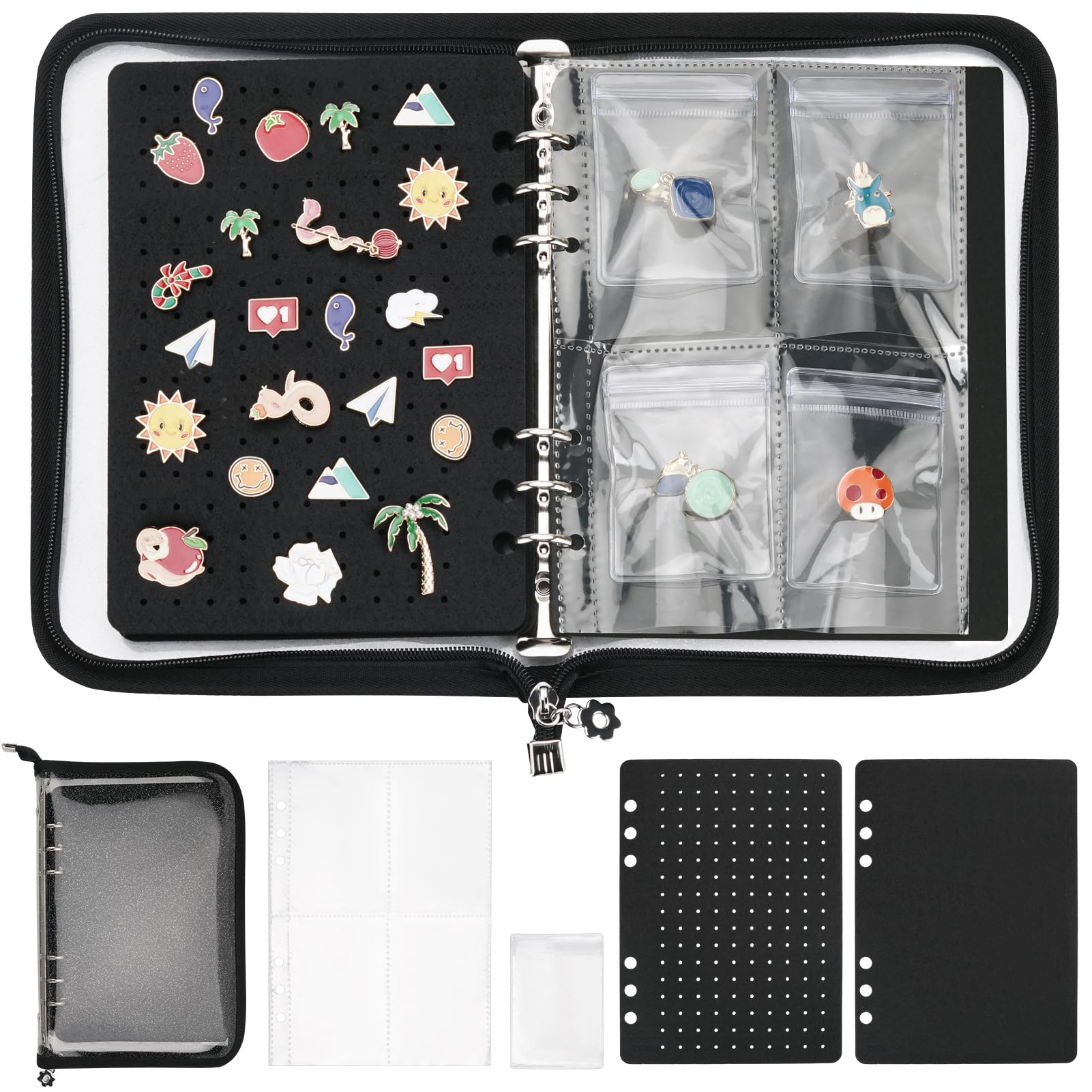 Photo 1 of Enamel Pin Display Book with 6-Page Display Boards, 10 Pocket Storage Sleeves & 20 Anti-Oxidation Bags, A5 Brooch Pin Collection Holder Binder Album Organizer for Travel & Collectors