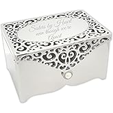 Cherished Moments Personalized Filigree Small Rectangle-Shaped Jewelry Keepsake Box with a Custom Engraved Message, Silver Toned