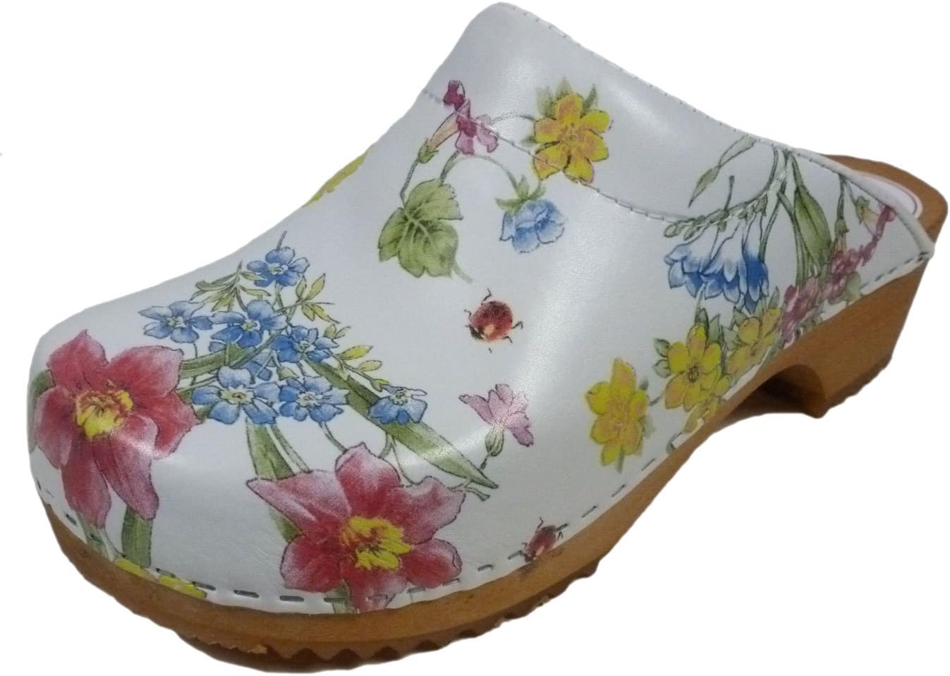 Buxa Ladies Natural Leather/Wooden Clogs with Padded Upper