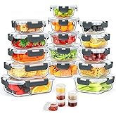 AMALEKO 42pcs Glass Food Storage Containers with Lids Set, 21 Containers & 21 Lids Glass Meal Prep Containers with Snap Locki