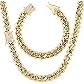 putouzip Miami Cuban Link Chain Set For Men 18K Gold Plated Stainless Steel 10/12mm Curb Bracelet Necklace Diamond Chains