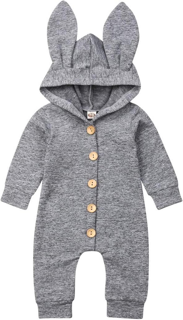 0-24M Newborn Baby Romper for Boys Girls, One Piece Long Sleeves Hoodie Jumpsuit Infant Spring Fall Bodysuit