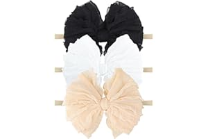 Lanmerry Baby Girl Headband with Bows, 3Pcs Nylon Hair Accessories for Infant, Toddler Girls, Black, White, Beige - HAIRBAND