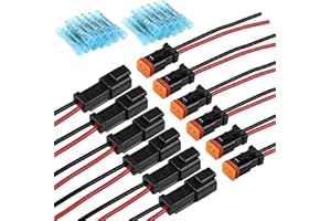 JRready 2 Pin Deutsch Connector Kit - 2 Wire DT Pigtail Black - 6 Sets ST9020 Car Waterproof IP67 Connectors with 24pcs Butt, 14AWG (UL1015) Thicker Wire Harness
