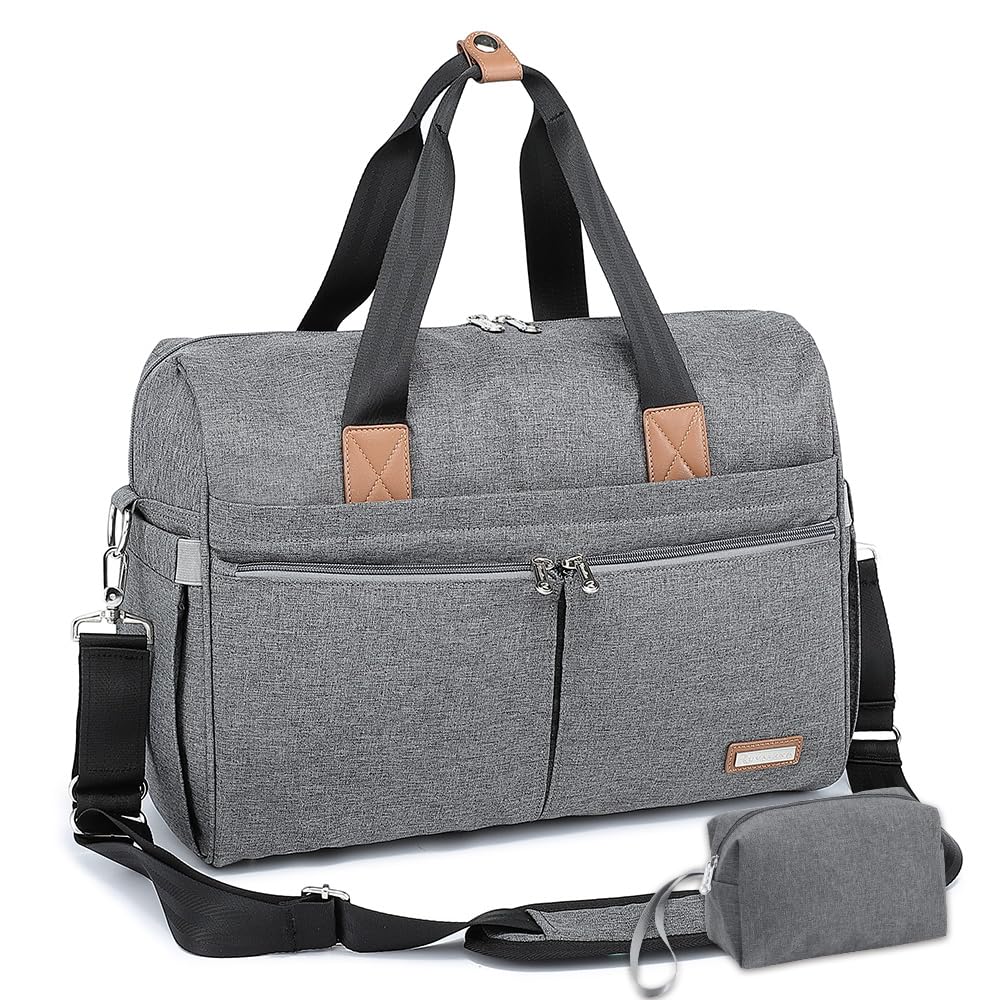 RUVALINO Diaper Bag Tote, Hospital Bags for Labor and Delivery, Multifunction Large Travel Weekender Overnight Bag for Mom and Dad, Convertible Baby Bag for Boy and Girls Gray