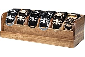 MinBoo Acacia Wood Belt Organizer Box,6 Grids Belt Rack for Closet and Drawer, Belt Storage Organizer and Displayer for Men W